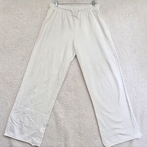 Zara High-Waist Wide-Leg Drawstring Sweatpants Natural White Cotton Size L (30)